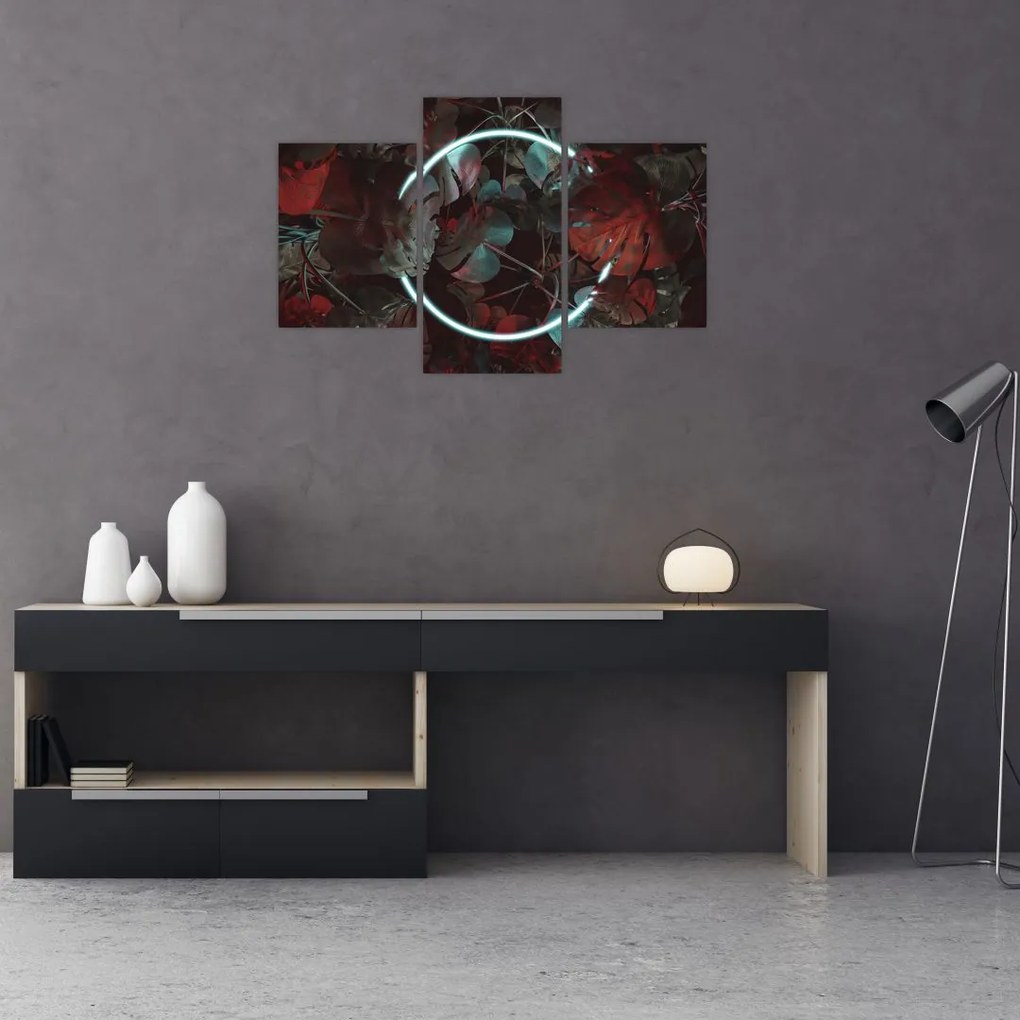 Tablou - Cerc de neon între palmieri (90x60 cm)