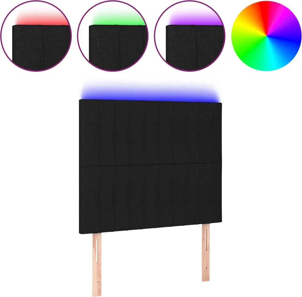 vidaXL Tăblie de pat cu LED, negru, 100x5x118/128 cm, textil