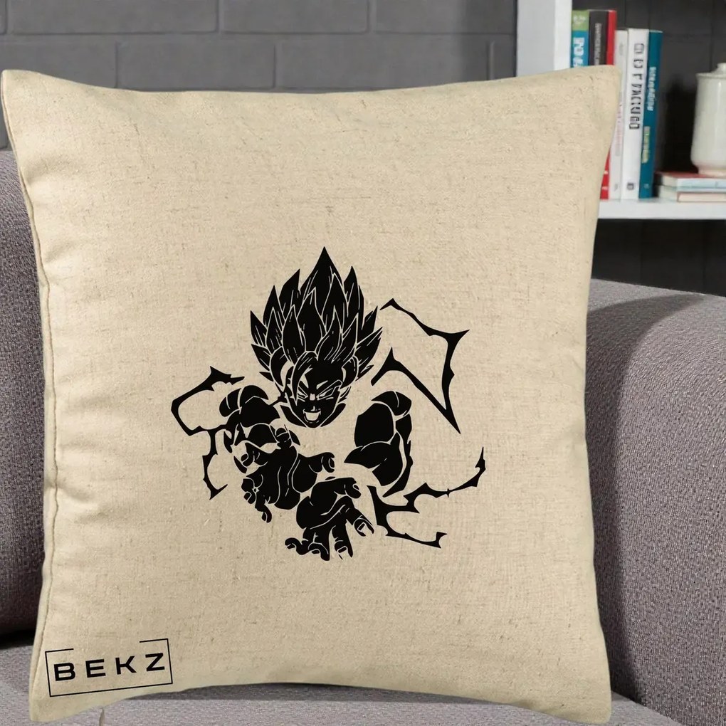 Perna Personalizata Dragon Ball Goku Super Saiyan Silueta, 40x40 cm, Bej, Husa Detasabila, Perna Inclusa, BEKZ®
