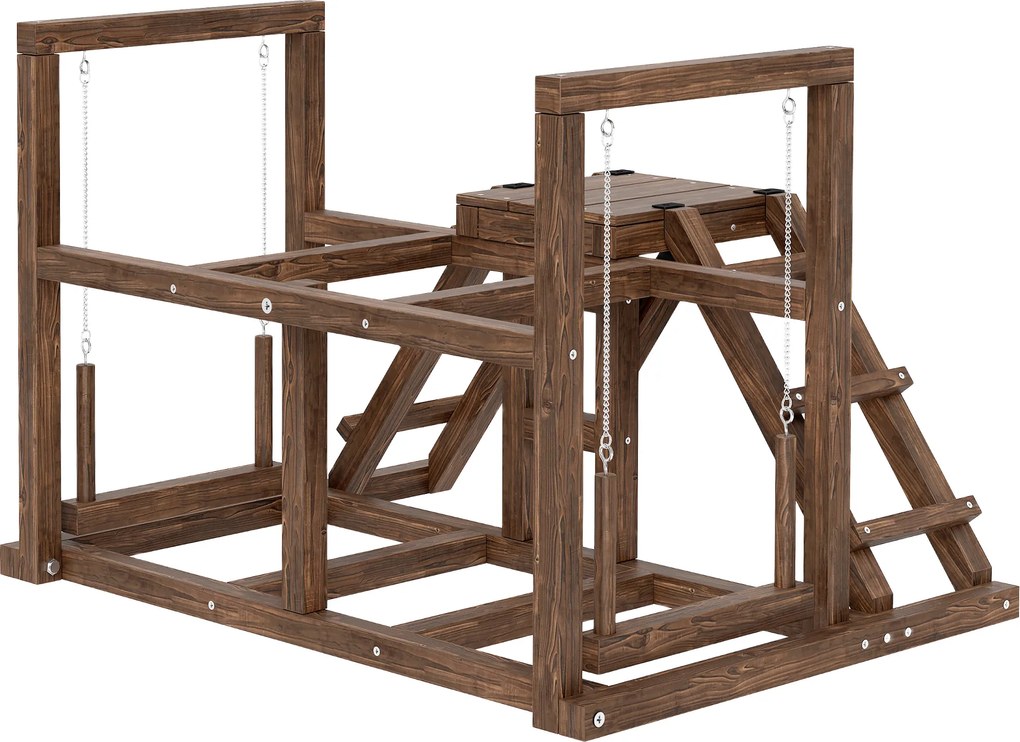 PawHut Suport pentru găini, bârne, rampe, leagăne, pentru 2-3 găini, lemn, maro | Aosom Romania