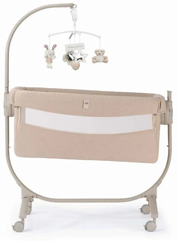 Patut cu leganare, Cullami, co-sleeper 2 in 1, Cu laterala culisanta, Cu setare unghiulara, Cu roti, Reglabil in 8 pozitii pe inaltime, Bej