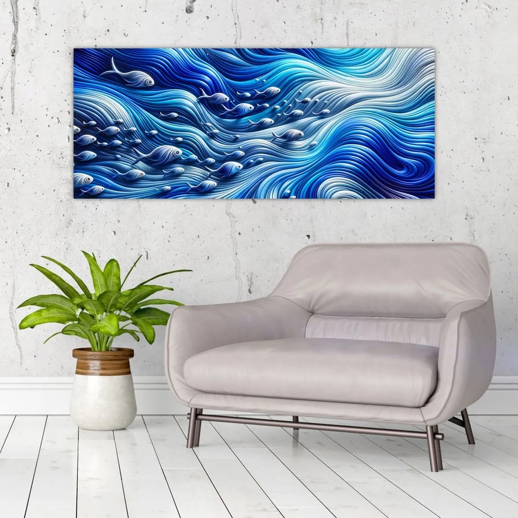 Tablou – Pești în valuri (120x50 cm)