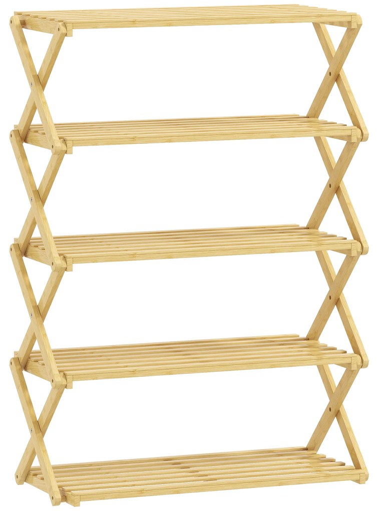 HOMCOM Suport pentru Încălțăminte din Bambus cu 5 Nivele, Fără Asamblare - Natural | Aosom Romania