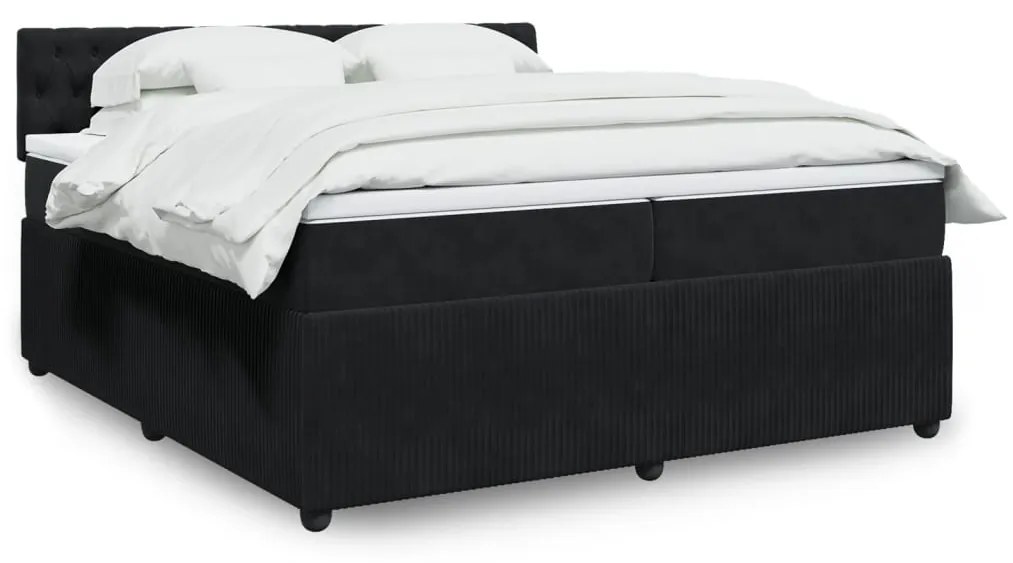 3290138 vidaXL Pat box spring cu saltea, negru, 200x200 cm, catifea