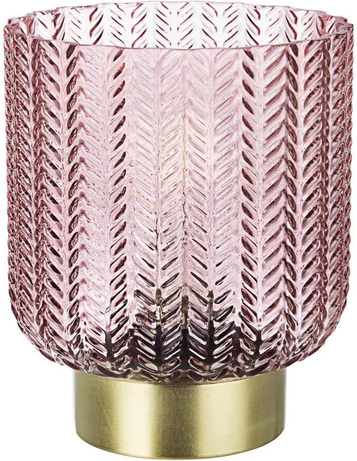Veioza cu baza din metal auriu si abajur sticla roz Delhi Ø 11 cm x 13 h
