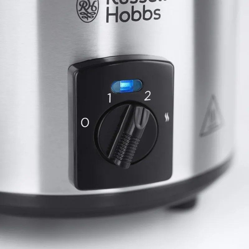 Russell Hobbs Compact Home Slow Cooker 25570-56, 145W, 2L, 3 setări de temperatură, vase ceramice, fără BPA și PFAS, negru/inox
