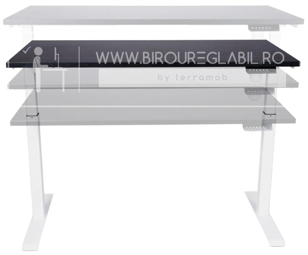 Birou reglabil electric TerrA3 s WHITE - profil pătrat, cadrul alb (Dimensiune blat: 120x60 cm, Culoare blat: Alb 25mm)