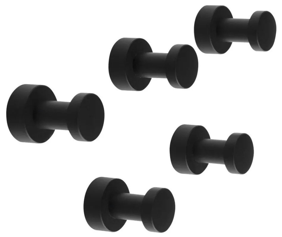 SET 5x cârlig de perete Aqualine SAMBA negru mat