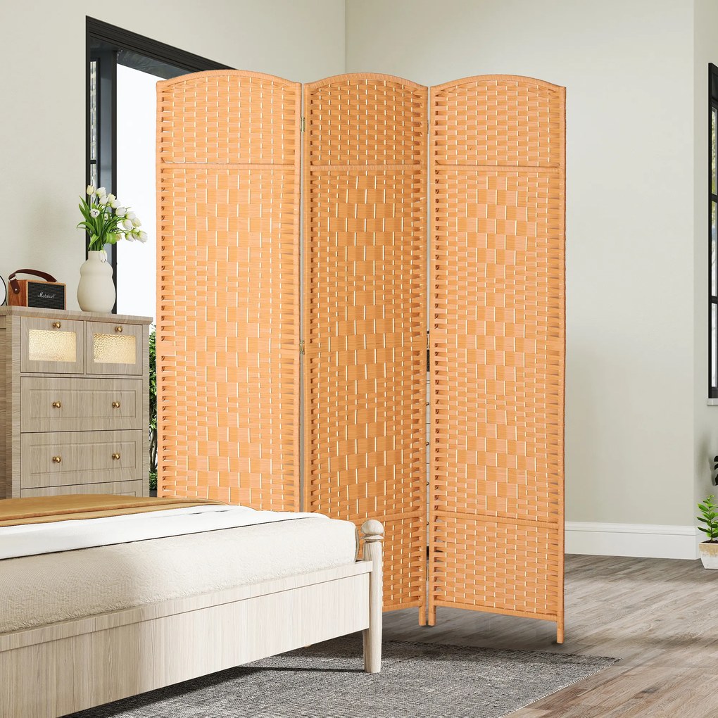 HOMCOM Paravan interior din lemn 3 panouri despărțitor pliabil pentru living dormitor 135 x 180 cm maro deschis | Aosom Romania