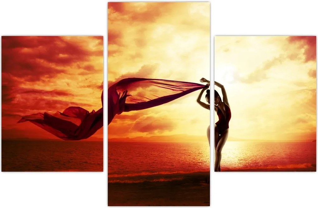Tablou - Silueta femeii la apus de soare (90x60 cm)