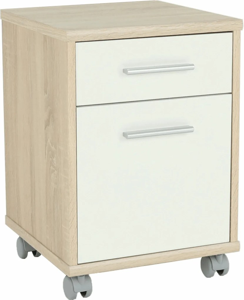 Noptiera JOHAN 2 NEW 07, stejar sonoma/alb, DTD laminat, 39x41x55 cm