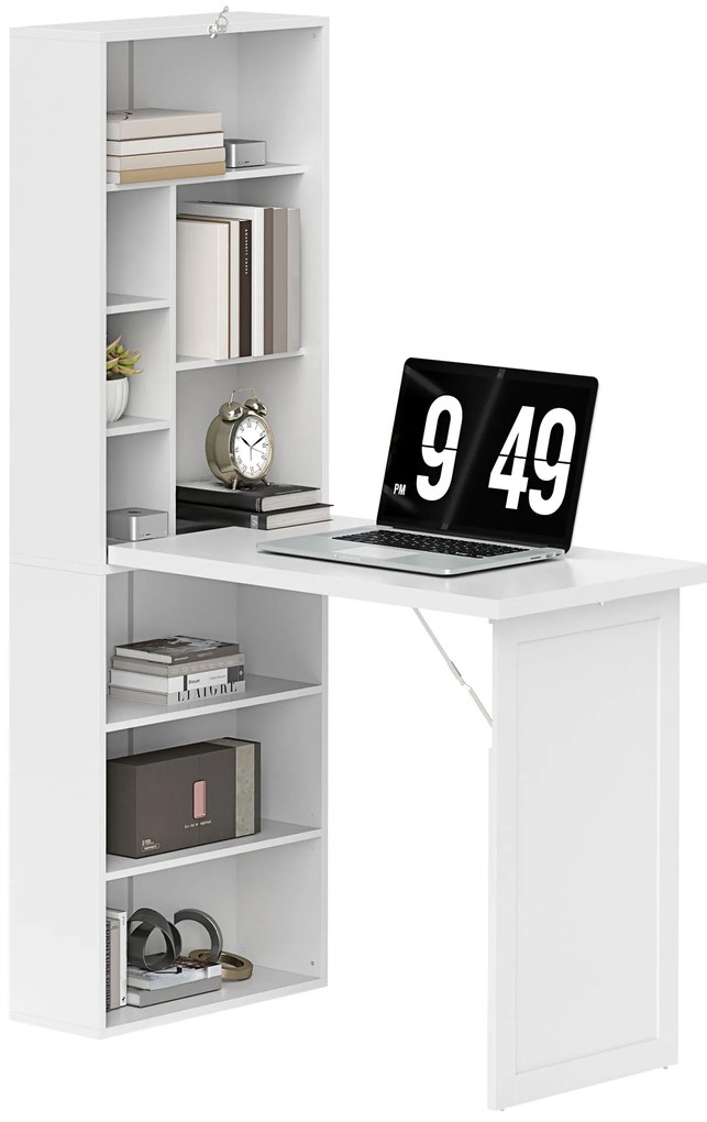 HOMCOM Birou de calculator pliabil cu bibliotecă, post de lucru, tablă albă și raft reglabil, 98x51x153cm, alb | Aosom Romania