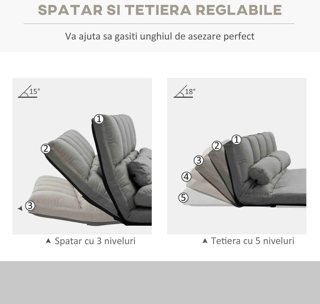 HOMCOM Divan de Podea 2 în 1 cu Spătar Reglabil în 7 Niveluri și Perne, 130x73x60 cm, Gri Carbonizat | Aosom Romania