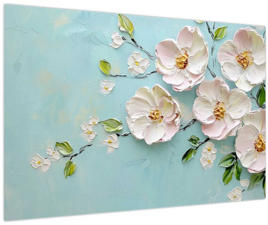 Tablou - Flori pe fundal albastru (90x60 cm)