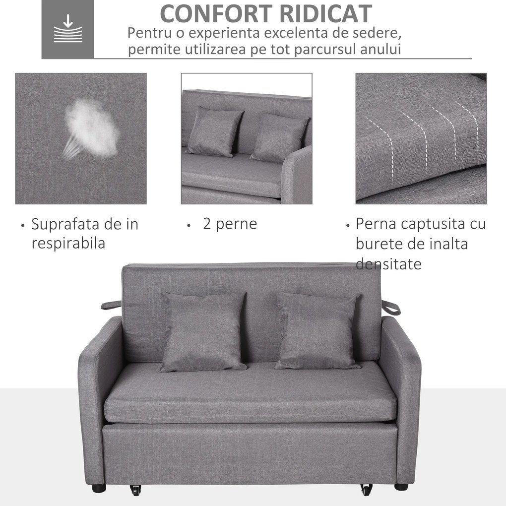 HOMCOM Canapea Extensibilă 2 în 1 cu Spațiu de Depozitare, 136x92x84 cm, Gri | Aosom Romania