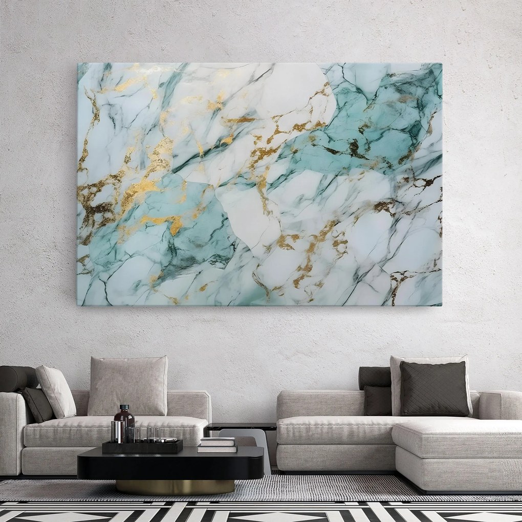 Tablou Canvas, 40x60cm, Dormitor si Living, Abstracte, Marble, Light Green Gold Line