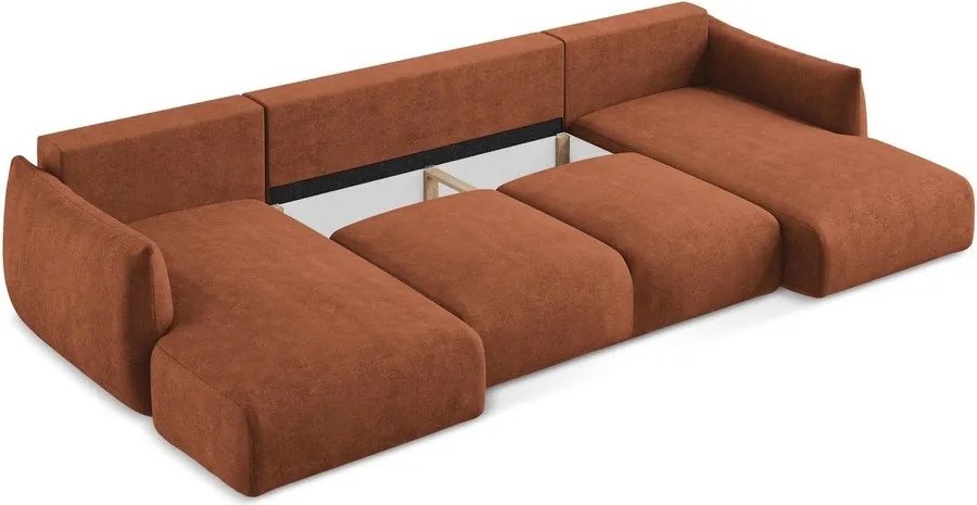 Colțar teracotă extensibil cu tapițerie din chenille (în formă de "U") Leila – Makamii