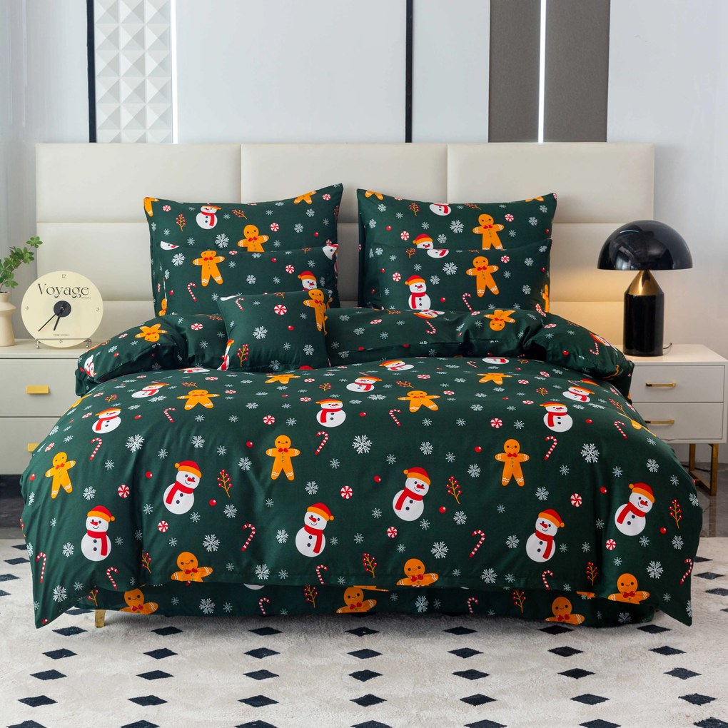 Lenjerie de pat din microfibra SNOWMAN AND GINGERBREAD verde Dimensiune lenjerie de pat: 70 x 90 cm | 140 x 200 cm