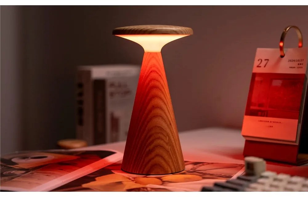 Veioză în culoare naturală LED cu abajur din lemn (înălțime 21 cm) Sylva – Gingko