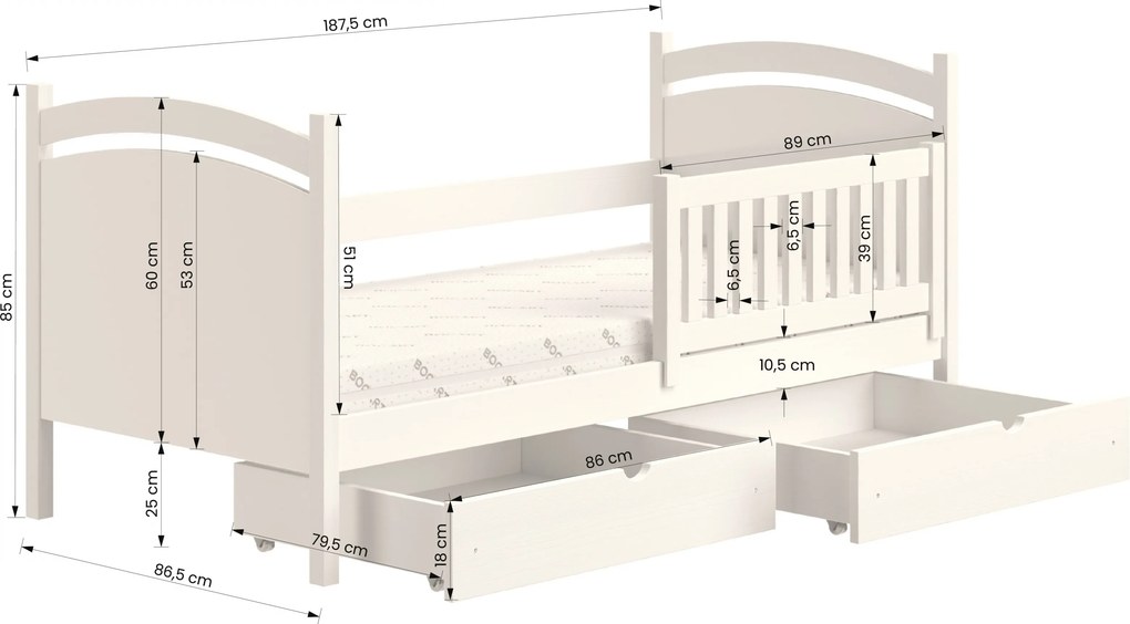 Pat copii cu tablă de scris Amely 80x180 - culoare gri