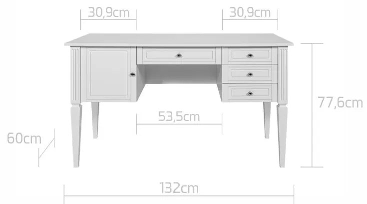 Birou elegant Ines alb L132 cm