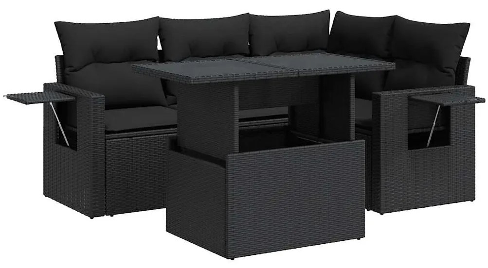 3326466 vidaXL Set mobilier de grădină cu perne, 5 piese, negru, poliratan