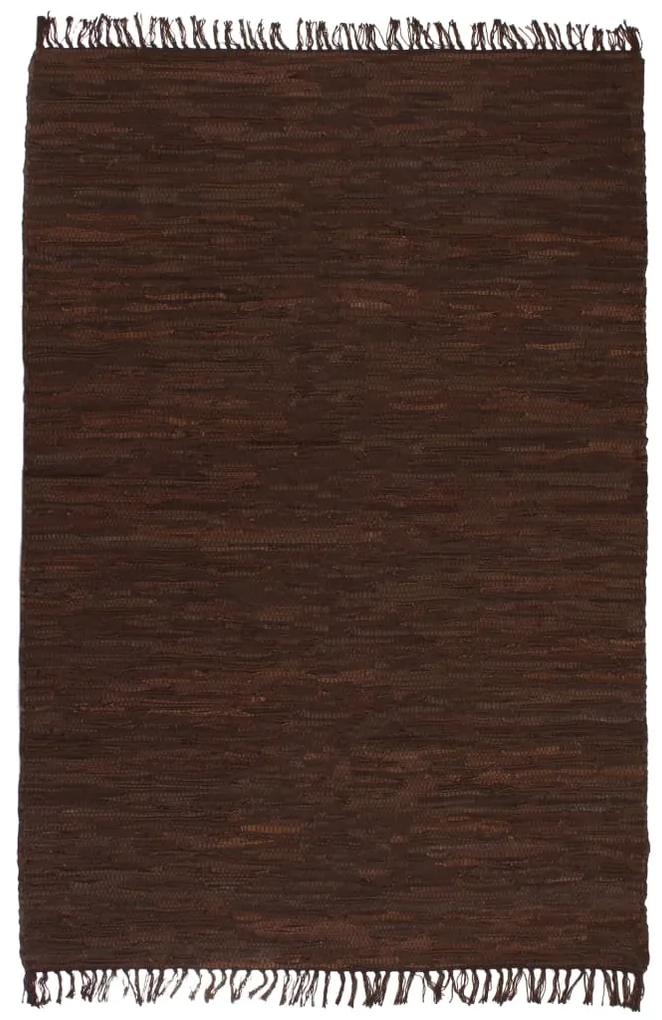 Covor tesut manual Chindi din piele 160x230 cm, Maro Maro, 160 x 230 cm