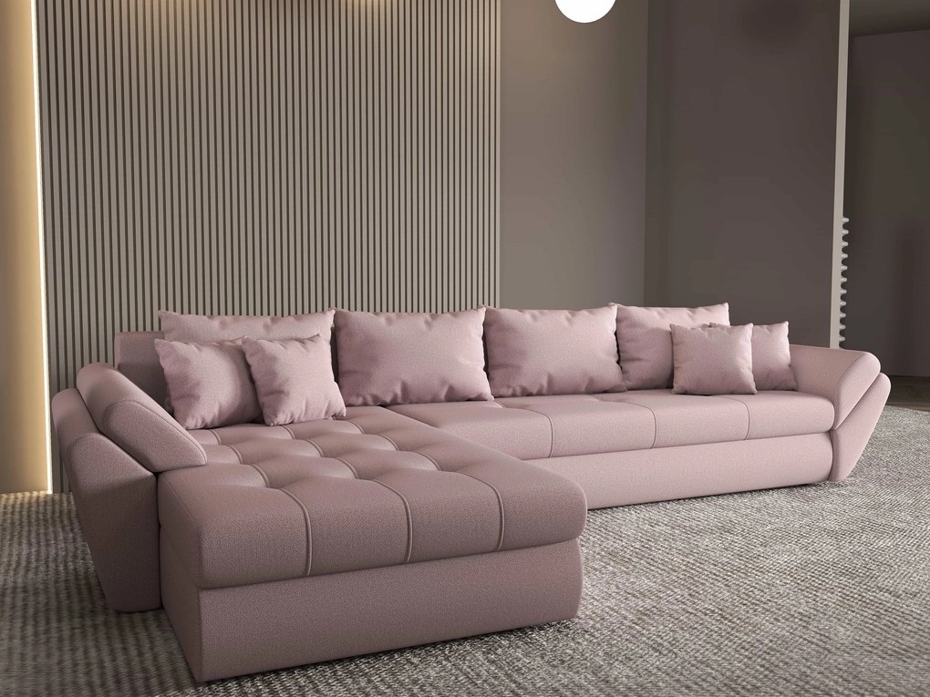 Colțar extensibil dumonde cu ladă de depozitare si sezut confortabil din spuma high-density, Loana XL Enjoy Flamingo 335x185 cm