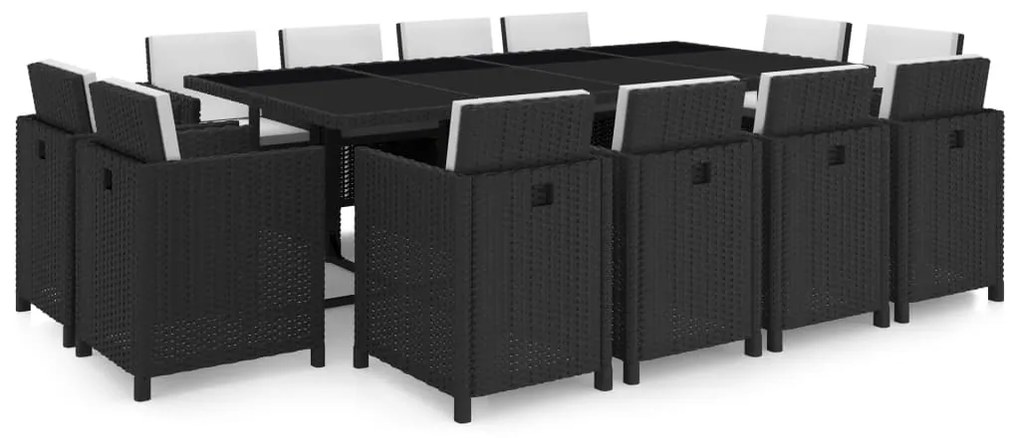 vidaXL Set mobilier de exterior cu perne, 13 piese, negru, poliratan