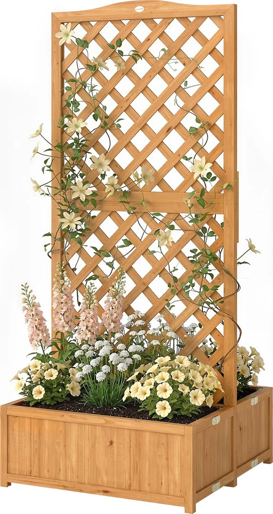Outsunny Jardinieră cu grilaj din lemn pentru plante cățărătoare cu 2 cutii pliabile Base de Listones 73x70x170 cm Natural | Aosom Romania