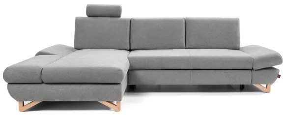 Colțar extensibil AVESTA, tapițat, cu spațiu de depozitare, formă L, stânga, gri