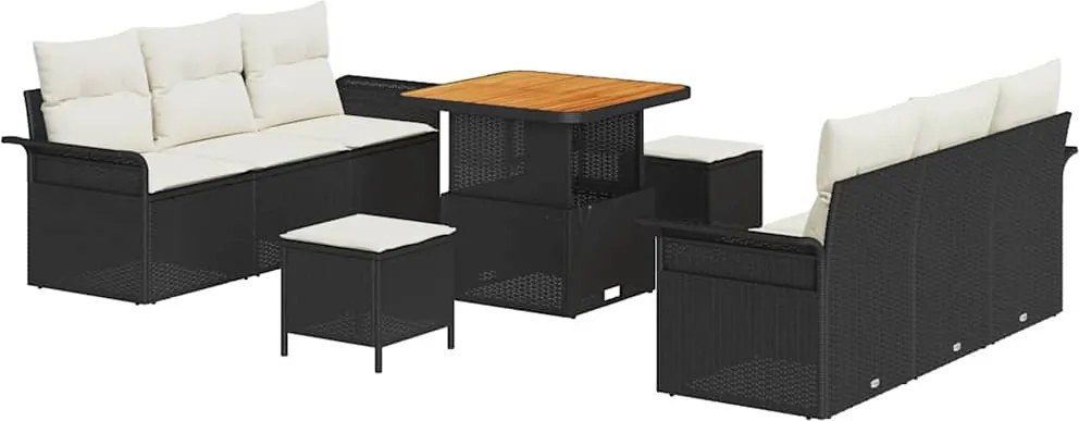 vidaXL Set de canapele pentru grădină cu pernă 9 pcs Negru și Crem