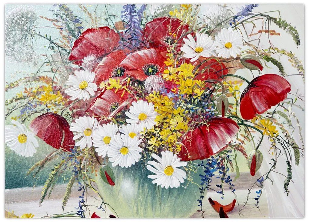 Tablou pe sticlă - Vază cu flori sălbatice (70x50 cm)