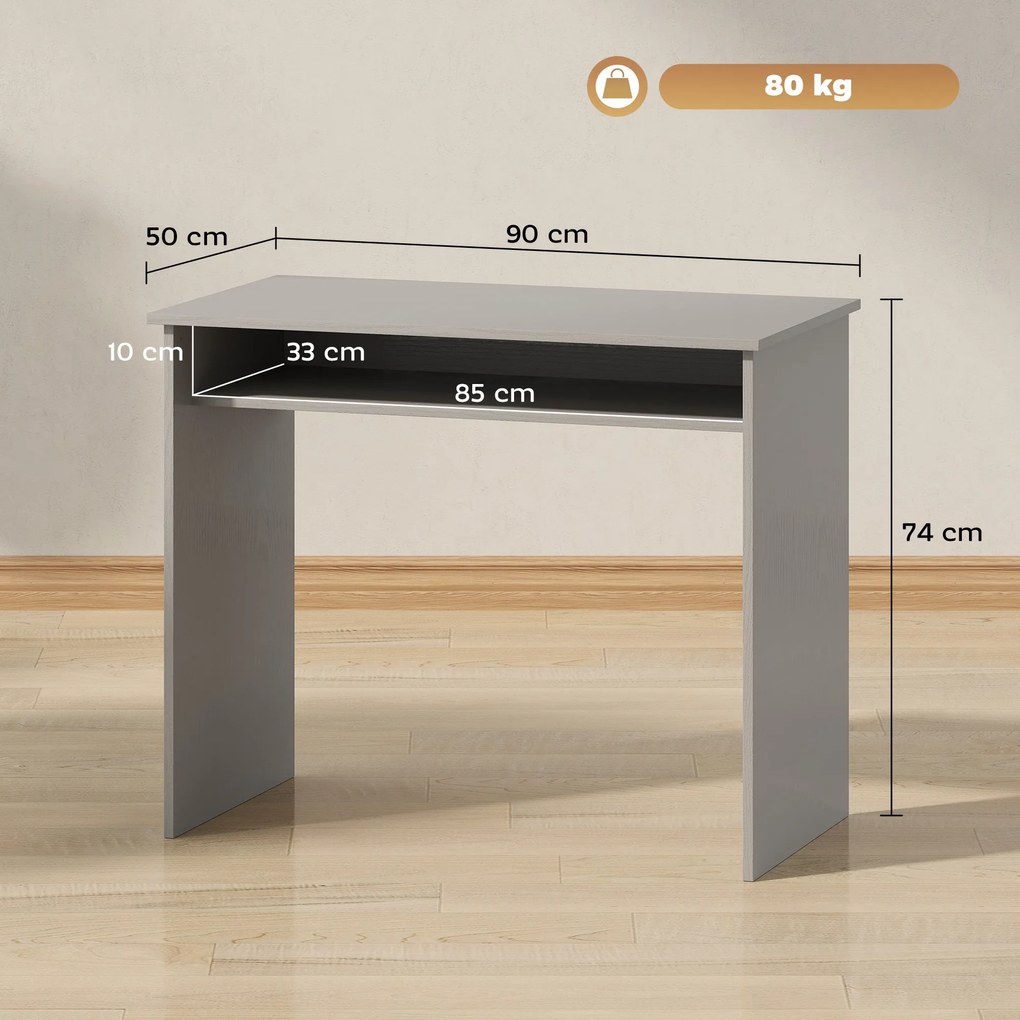 HOMCOM Birou pentru calculator simplu compact cu 1 etajeră, PAL, dim. 90l x 50P x 74H cm, gri | Aosom Romania