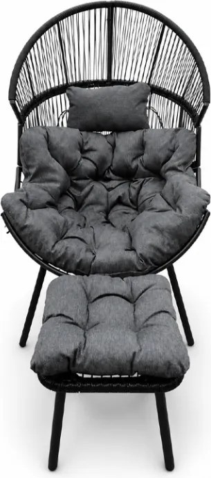 Scaun de gradina AURELO cu taburet, neagra