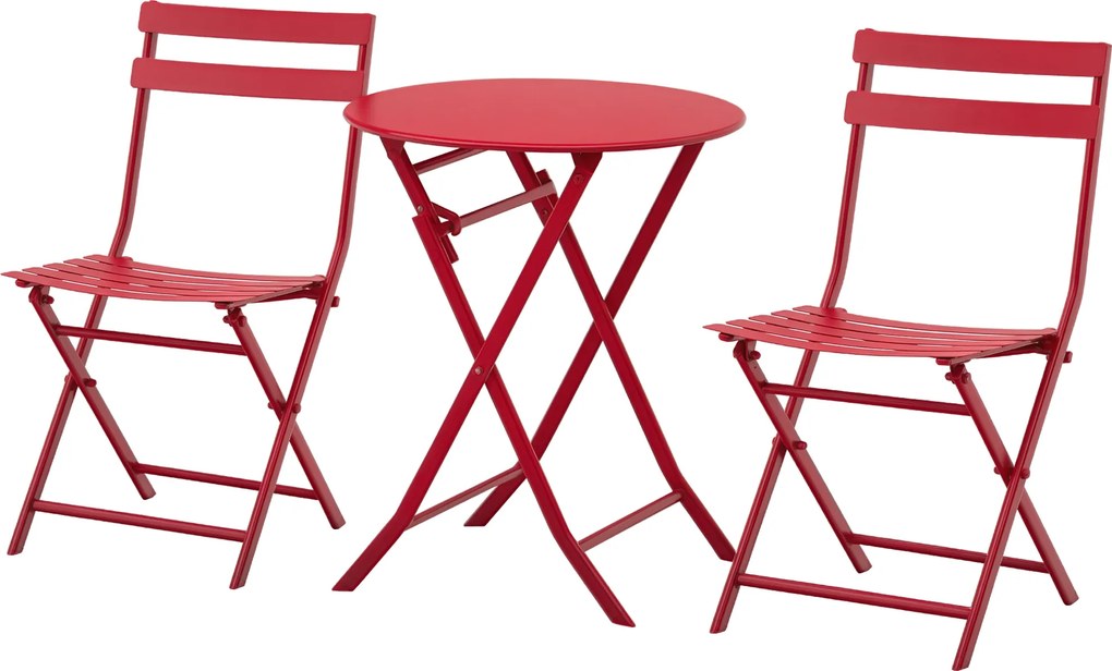 Outsunny Set de grădină bistro pliabil - masă rotundă Ø 60 cm cu 2 scaune pliabile - metal termolacat roșu | Aosom Romania
