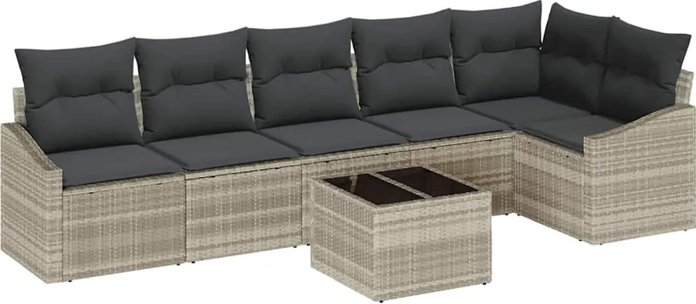 vidaXL Set de canapele pentru grădină 7 pcs Gri deschis poliratan