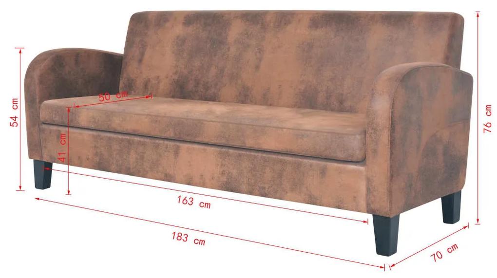 Canapea cu 3 locuri, velur artificial, maro Canapea cu 3 locuri