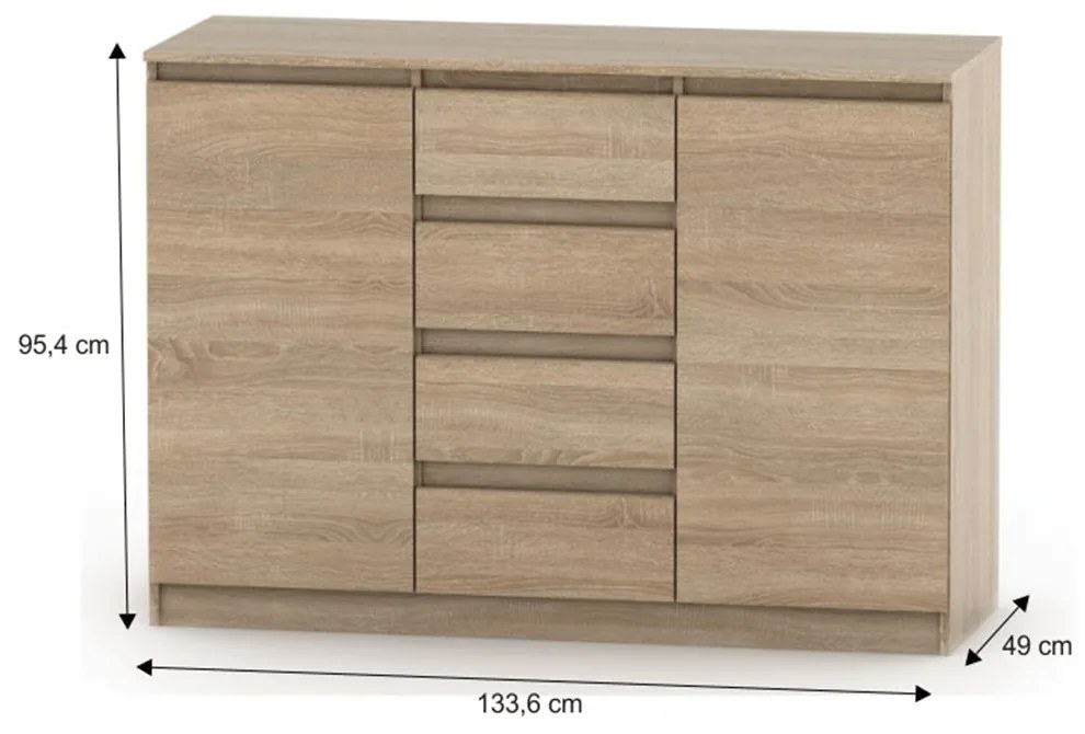 Comoda cu 2 usi si 4 sertare, stejar sonoma, HANY NEW 010
