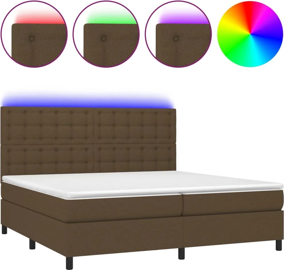 vidaXL Pat cu arcuri, saltea și LED, maro închis, 200x200 cm, textil