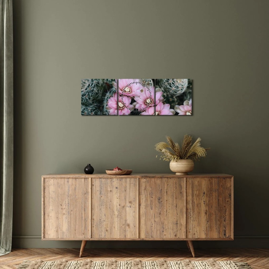 Tablou floare de cactus (cu ceas) (90x30 cm)