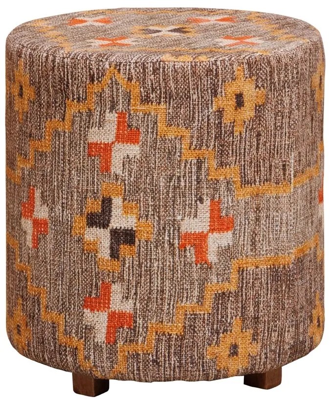 Taburet bej, din lemn de acacia, bumbac si lana, Klimt Kilim