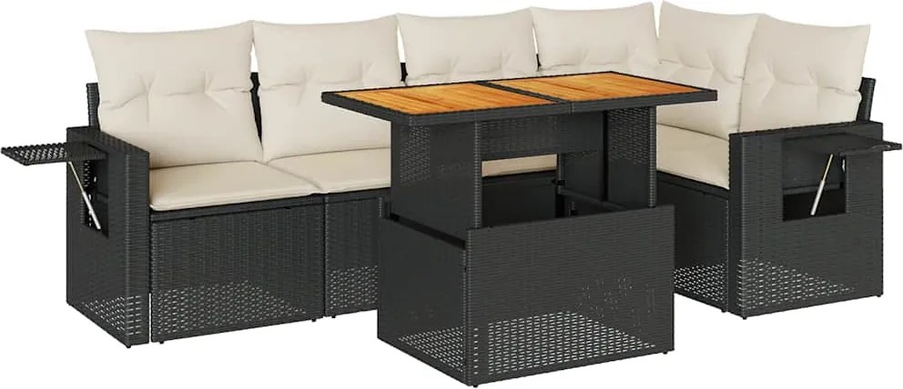 vidaXL Set mobilier de grădină cu perne, 6 piese, negru, poliratan