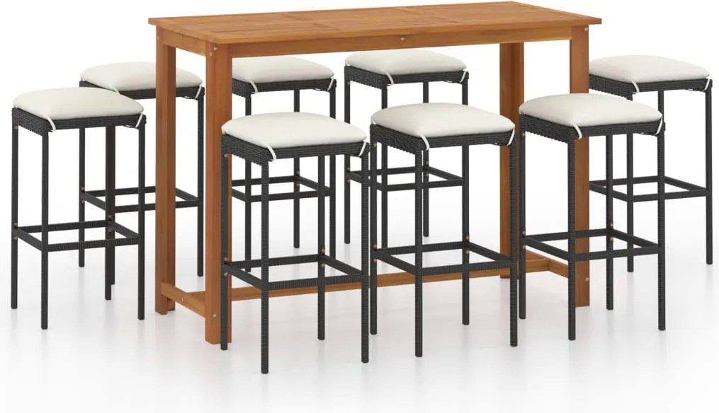 vidaXL Set mobilier bar de grădină cu perne, 9 piese, negru