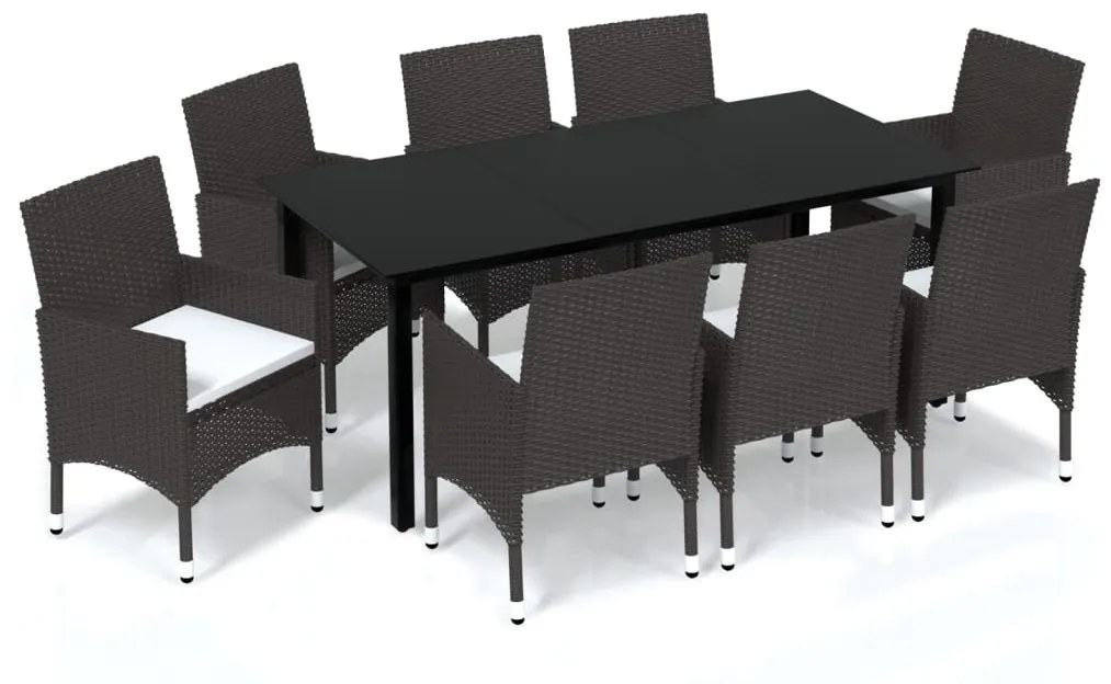 3094996 vidaXL Set mobilier de grădină cu perne, 9 piese, maro, poliratan