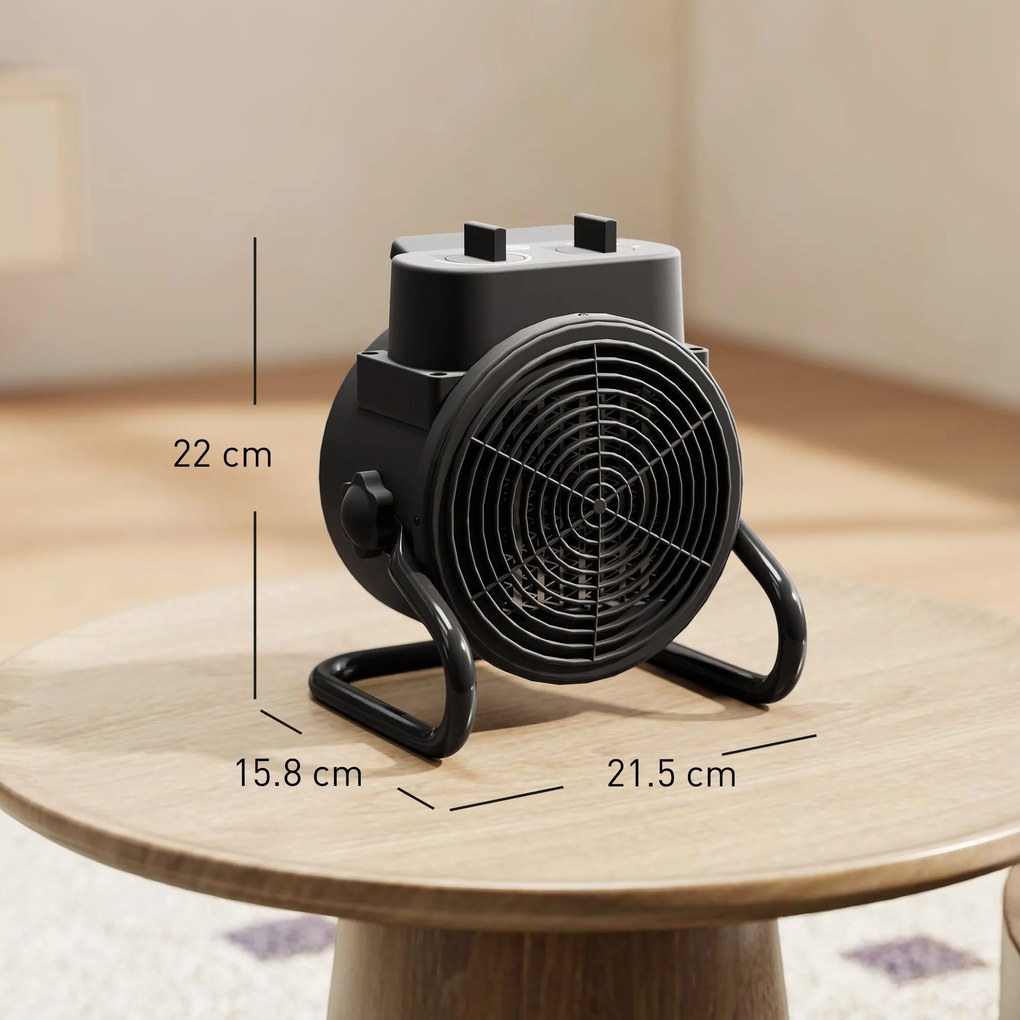 HOMCOM Încălzitor electric reglabil cu 3 moduri, 21.5x15.8x22 cm, Negru | Aosom Romania