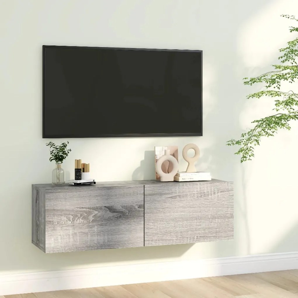 vidaXL Comodă TV de perete, gri sonoma, 100x30x30 cm, lemn prelucrat