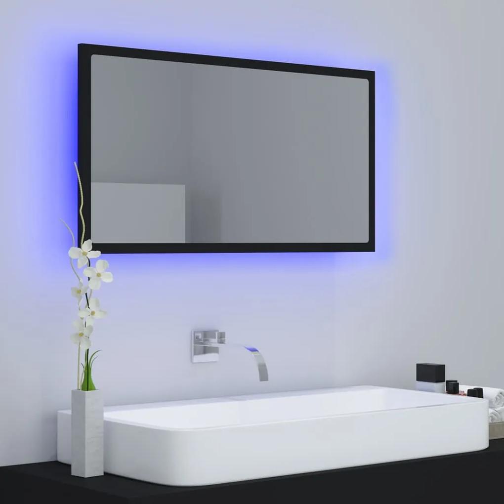 Oglinda de baie cu LED, negru, 80x8,5x37 cm, lemn prelucrat Negru