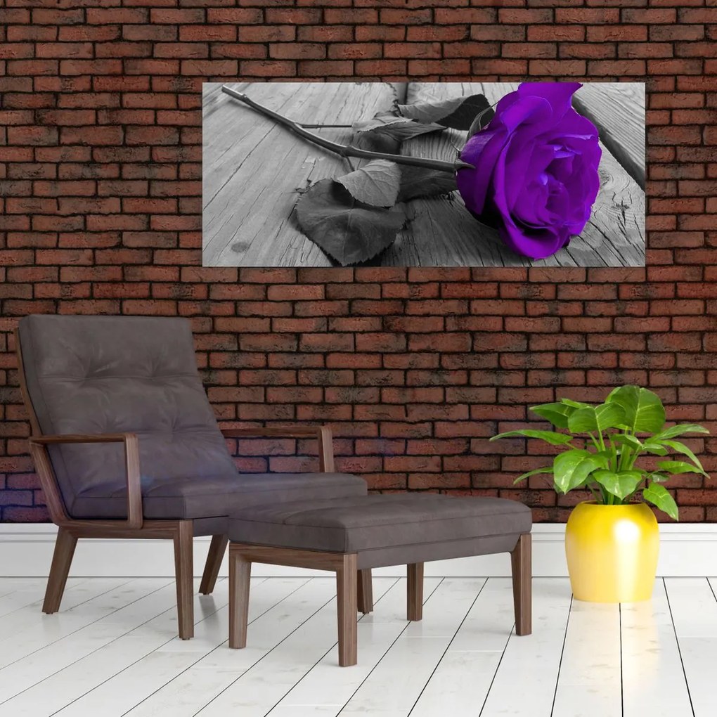 Tablou - Trandafir violet cu tulpina verde (120x50 cm)