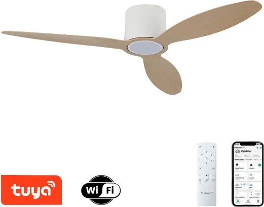ZEVENTI - Ventilator de tavan VENTORA LED/24W/230V Wi-Fi Tuya alb/stejar + telecomandă